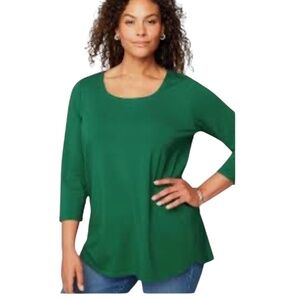 J Jill Luxe Supima A Line Tunic Top Womens L Green Meadow Soft Spring Color NEW